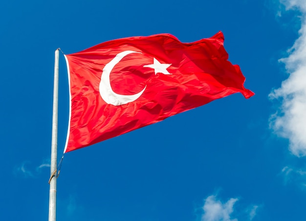 Low angle view of flag against clear sky