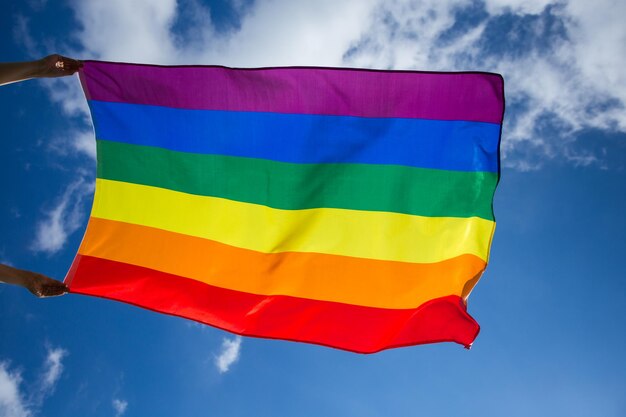 Low angle view of flag against sky