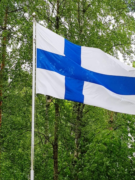 Photo low angle view of flag against trees