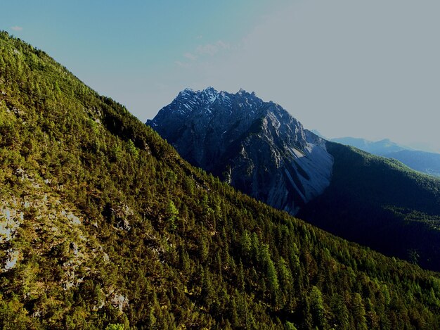 Photo low angle view of fresh green mountains against sky