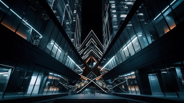 low angle view of futuristic architecture skyscraper of office building ai generative