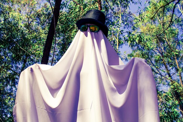 Foto vista a bassa angolazione del fantasma in piedi sull'albero