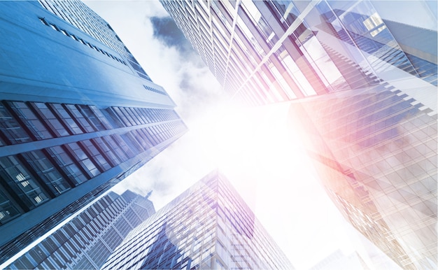 Low angle view of glass business buildings