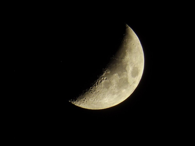 夜空の半月を低角度で眺める