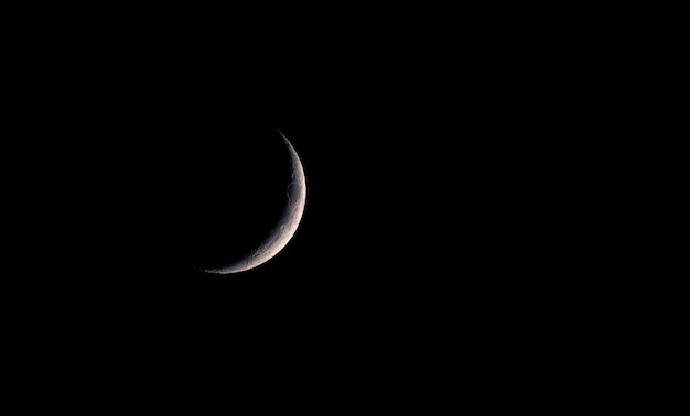 夜空の半月を低角度で眺める