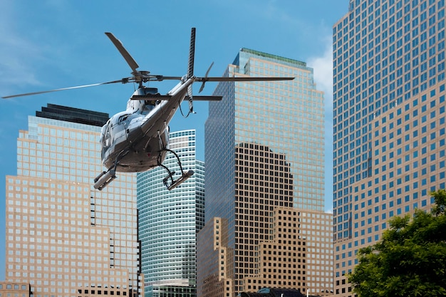 Low angle view of helicopter in mid-air