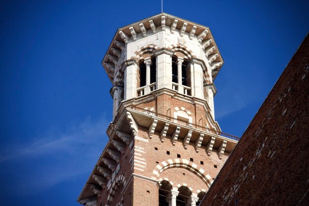 Low angle view of historic building against clear blue sky