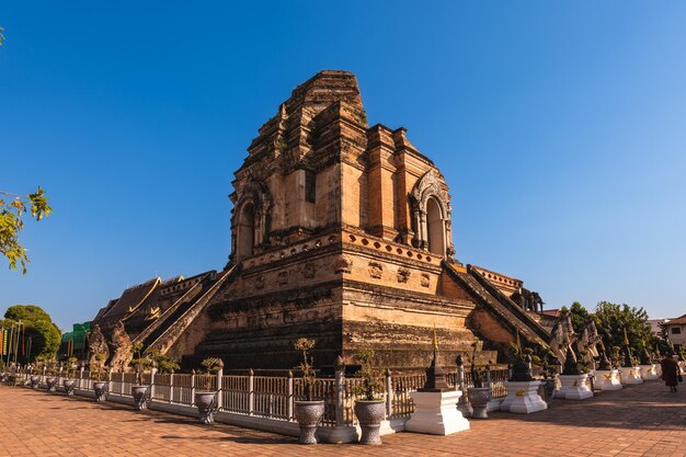 Low angle view of historic building against clear blue sky