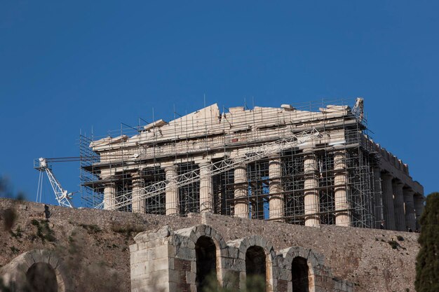 Low angle view of historical building against blue sky