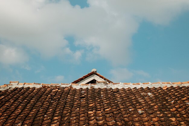 Low angle view of house roof against sky