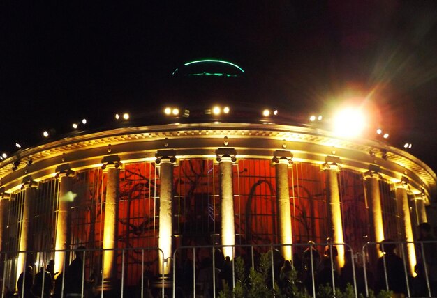 low angle view of illuminated building at night