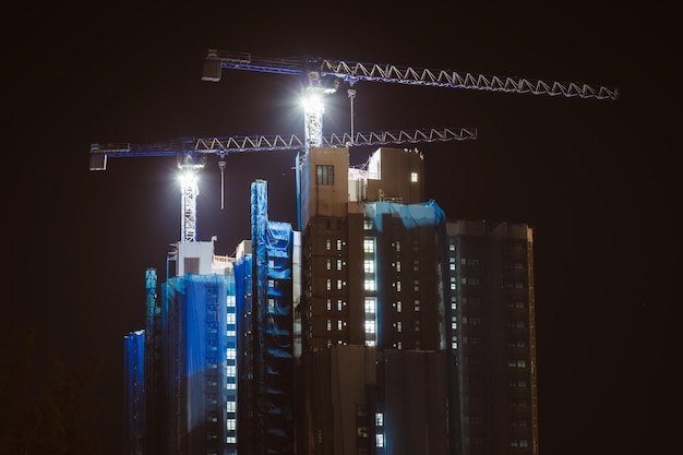 夜街の照らされた建物の低角度の眺め