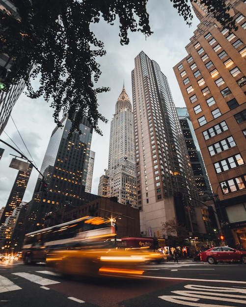 Low angle view of illuminated buildings in city