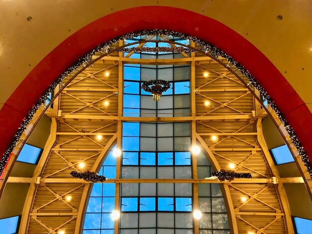 Low angle view of illuminated ceiling in building