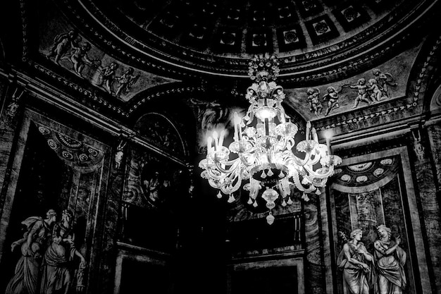 low angle view of illuminated chandelier