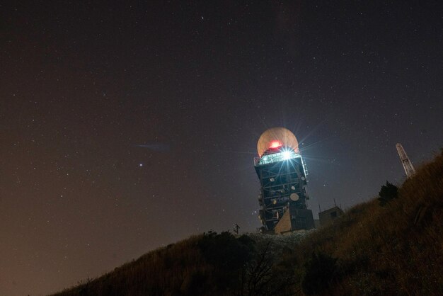 Low angle view of illuminated lamp against sky at night