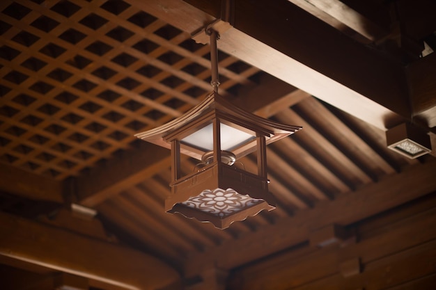 Low angle view of illuminated lights hanging on ceiling of building