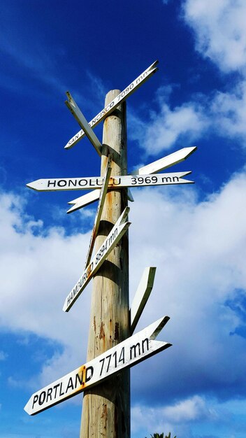 Low angle view of information sign against sky