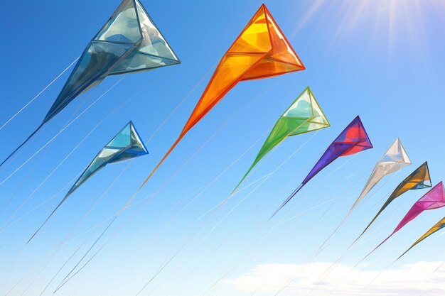 Photo low angle view of kites against clear blue sky