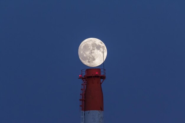 Low angle view of lighthouse against clear blue sky