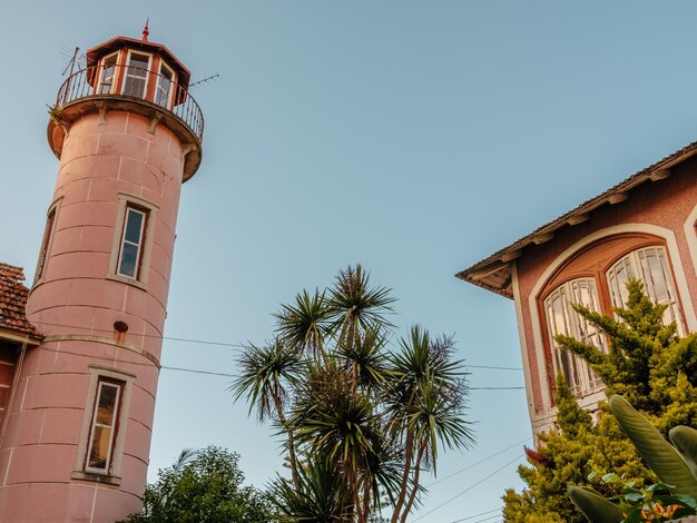 Low angle view of lighthouse against clear sky