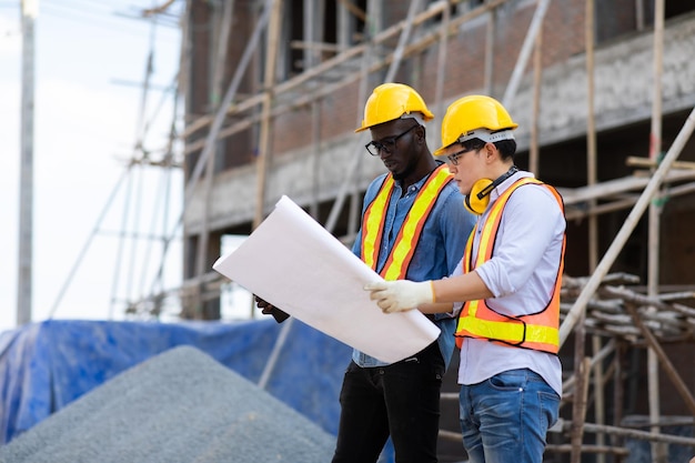 Low angle view of man working at construction site