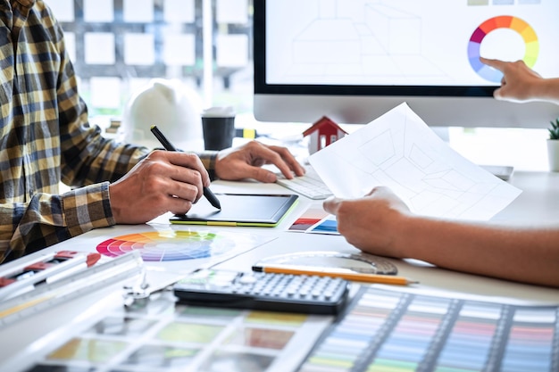 Low angle view of man working on table