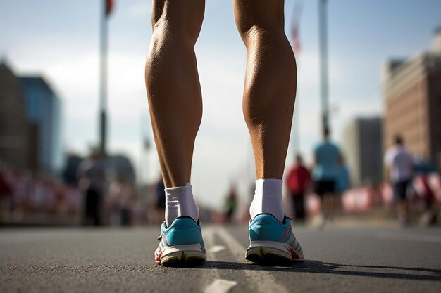 Low Angle View of Marathon Runner's Legs from Behind AI