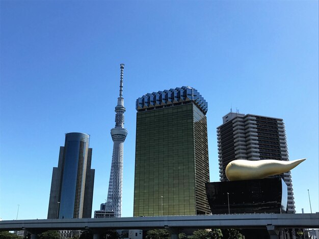 Photo low angle view of modern buildings against clear blue sky