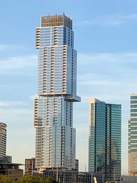 Low angle view of modern buildings against sky