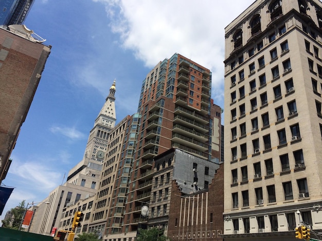 Low angle view of modern buildings against sky