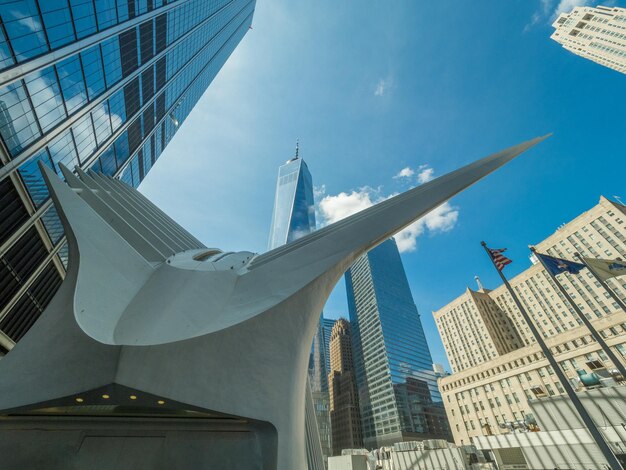 Low angle view of modern buildings against sky