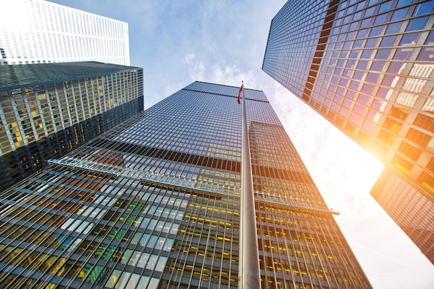 Low angle view of modern buildings against sky