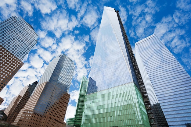 Low angle view of modern buildings against sky