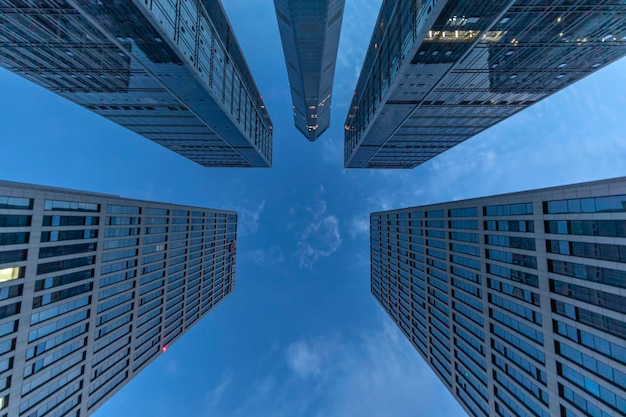 Low angle view of modern buildings against sky