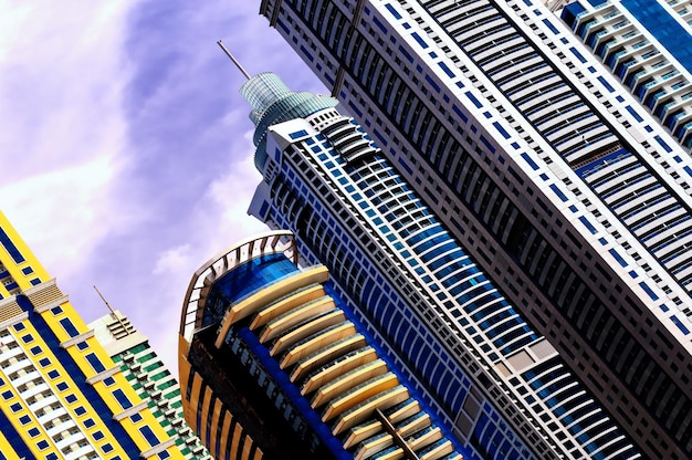 low angle view of modern buildings in city