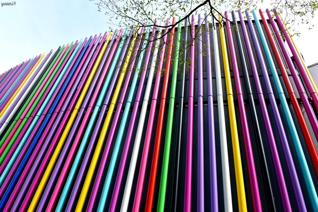 Low angle view of modern colorful building