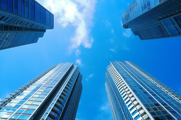 Low angle view of modern skyscrapers in business district