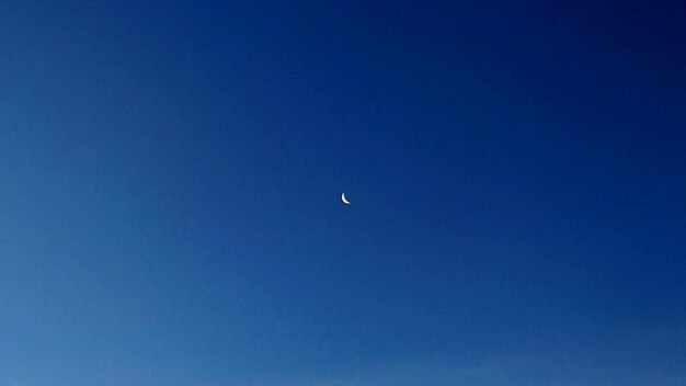 Low angle view of moon against clear blue sky