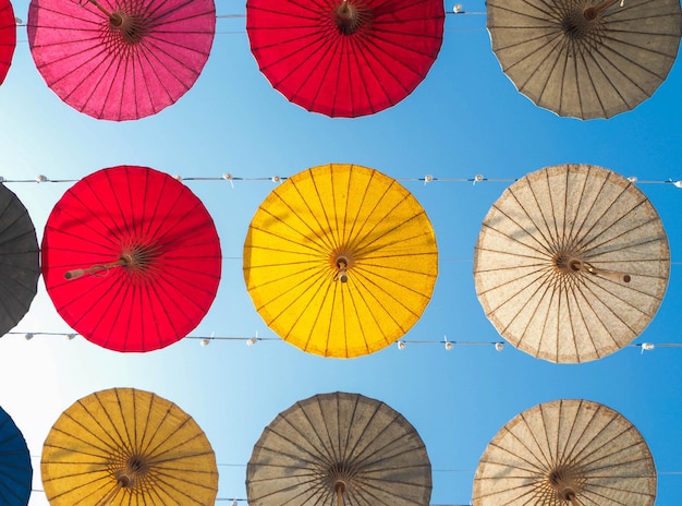 Photo low angle view of multi colored umbrellas