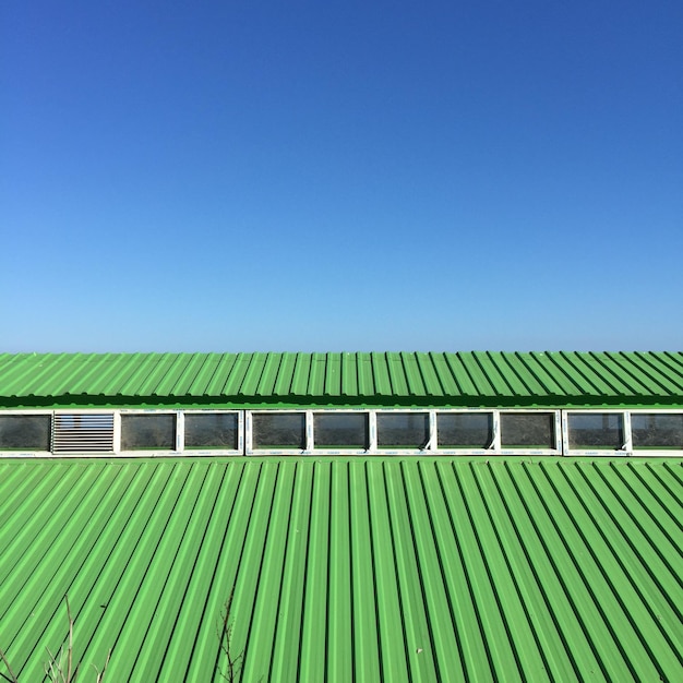 写真 明るい青い空を背景にした建物の低角度の景色