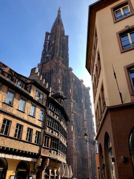 写真 空に照らされた建物の低角度の景色