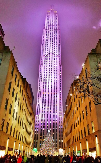 写真 夜の建物の低角度の視界