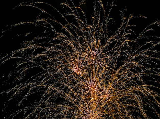 写真 夜の花火の低角度の景色