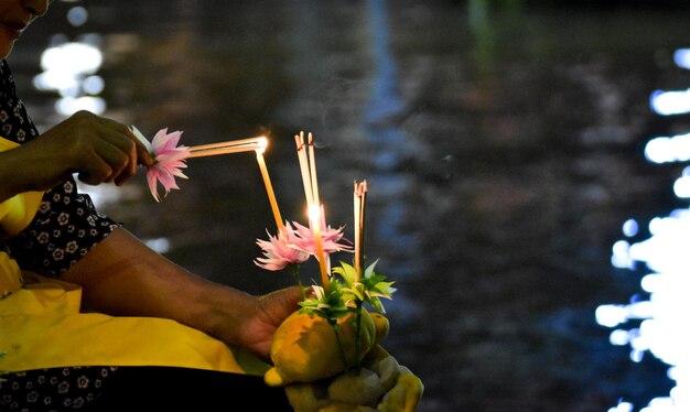 写真 手で花を握る低角度の景色