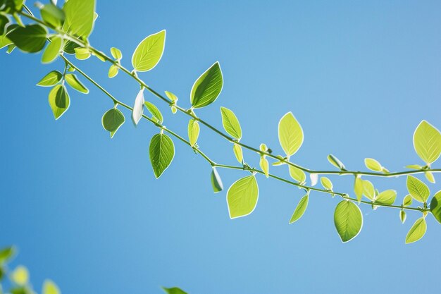 写真 澄んだ青い空を背景に ⁇ 畑で成長する植物の低角度の眺め