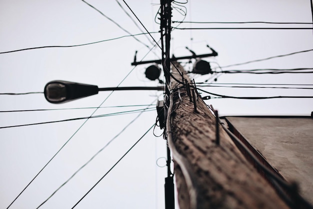 写真 空に向かって電線の低角度の視点