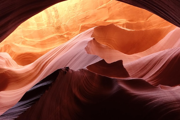 写真 アンテロップ・キャニオンの岩の形成の低角度の景色