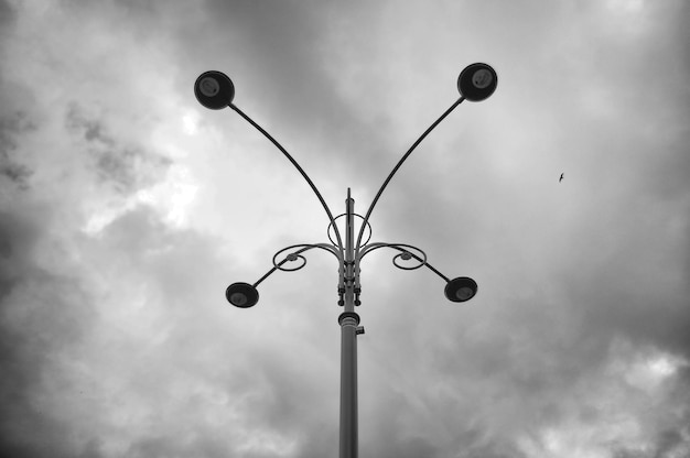 写真 空に照らされた街灯の低角度の景色