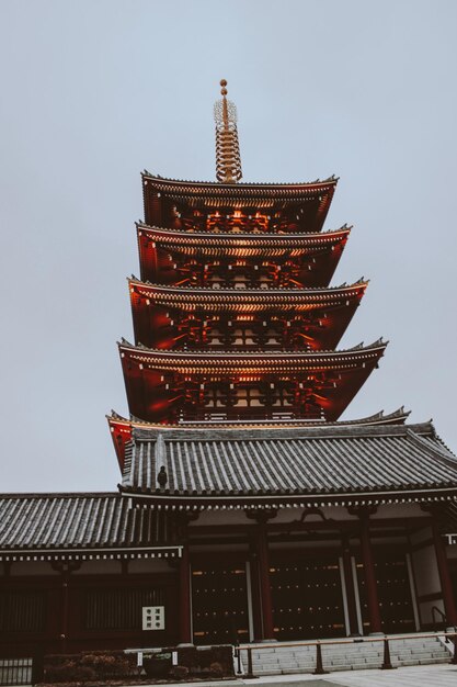 写真 天空を背景にした寺院の低角度の景色